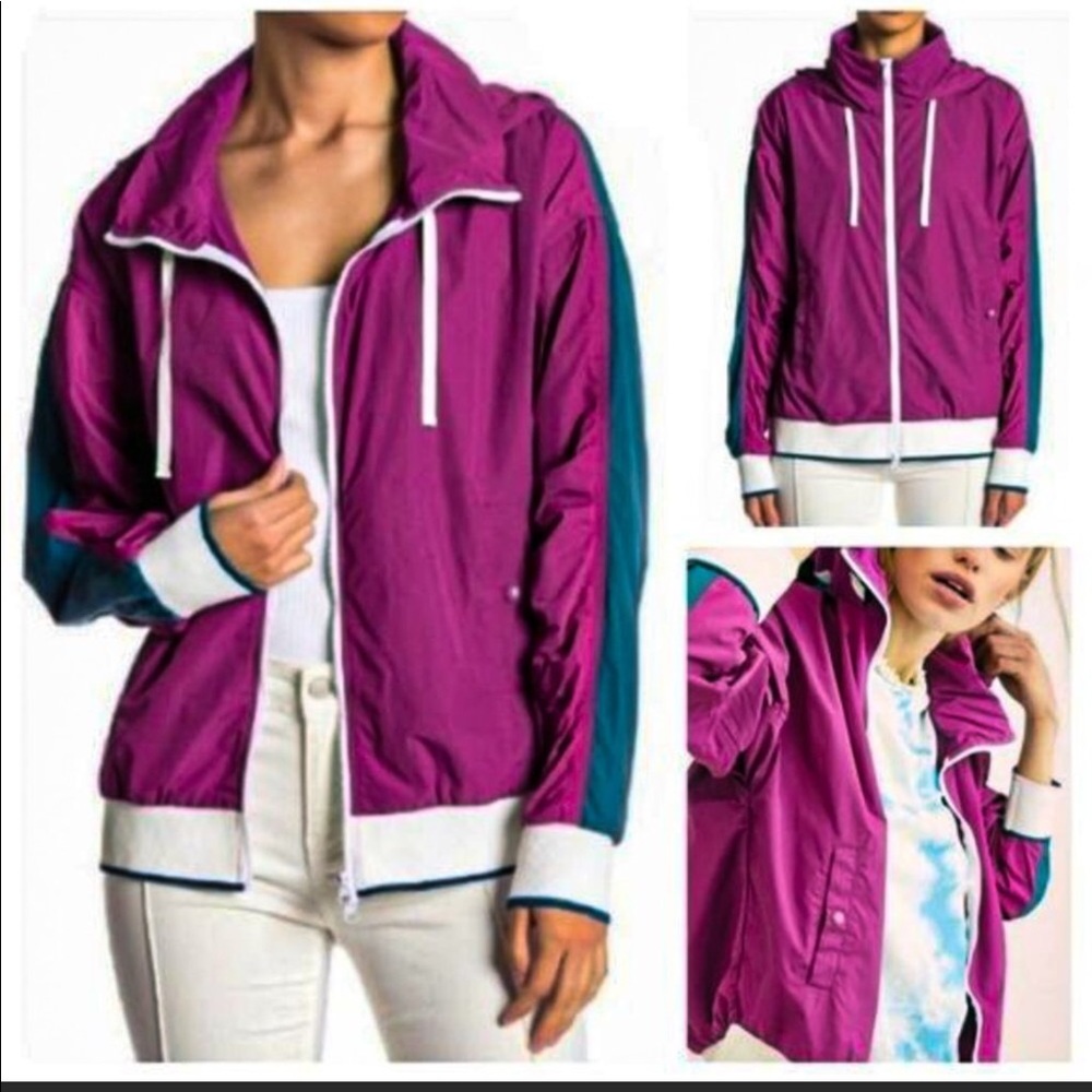 Free People Highline Bomber Jacket Size Small New Hooded Colorblock Zip Front